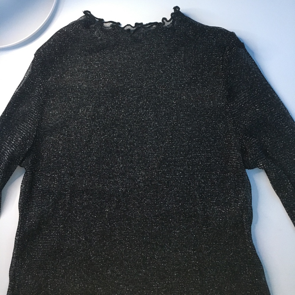 Sparkly Black See-Through Long Sleeve Top